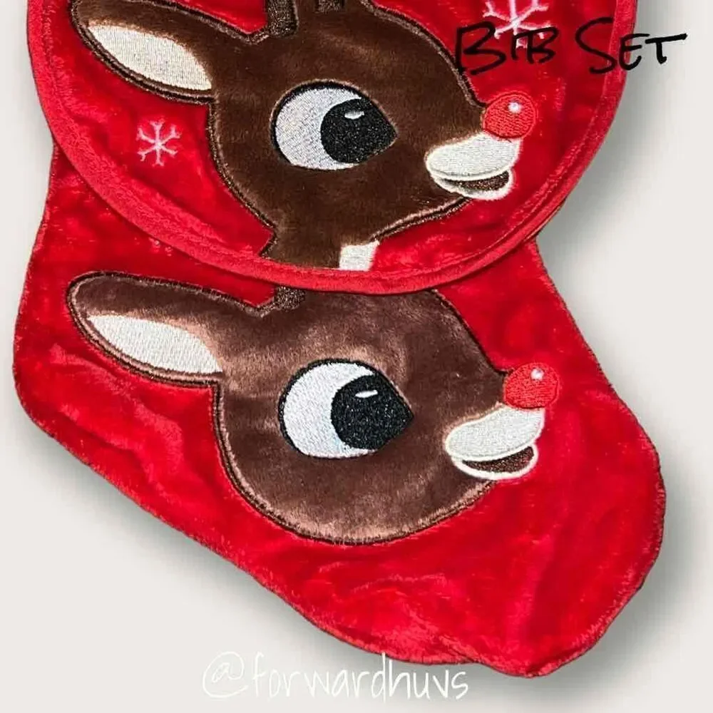 Vintage Rudolph First Christmas Bib and Stocking Set (No Hat)